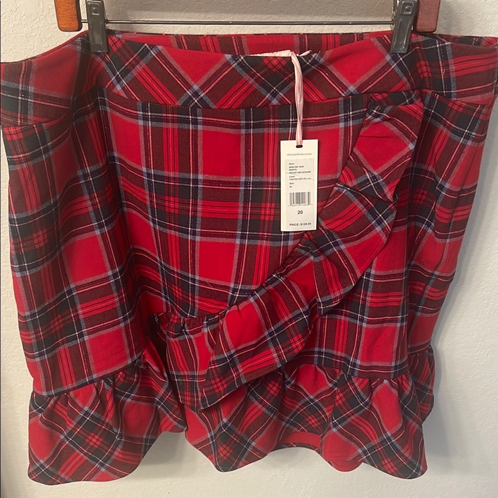 Vineyard Vines Red Tartan Plaid Ruffle Skirt Size 20